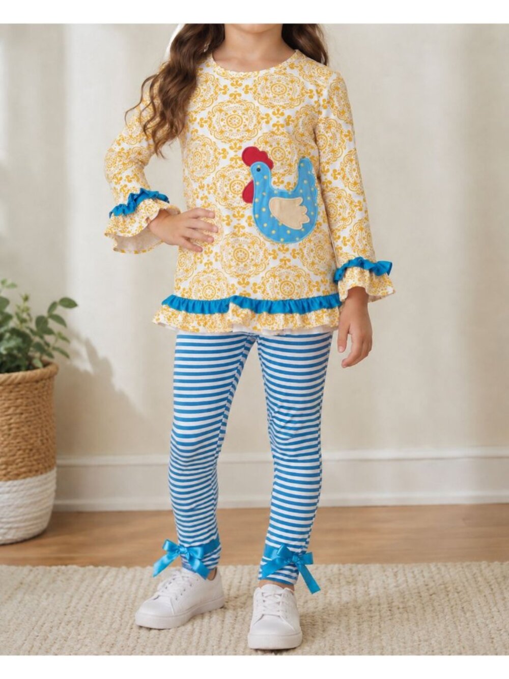New w Tags! Boutique Girls' Sz 6/7 Ruffled Chicken Outfit Pants & Shirt Tunic
